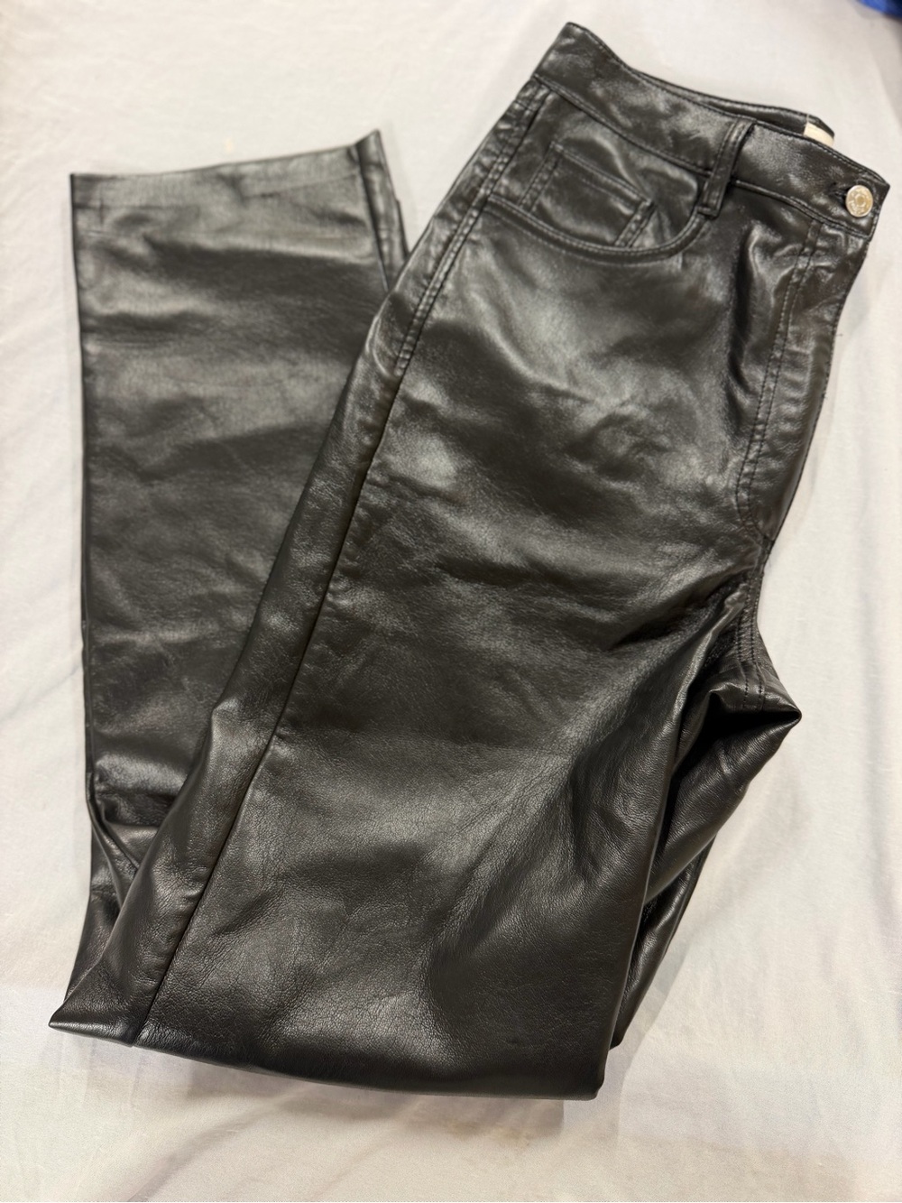 Aritzia Wilfred Black Straight Leg Faux Leather Pants
